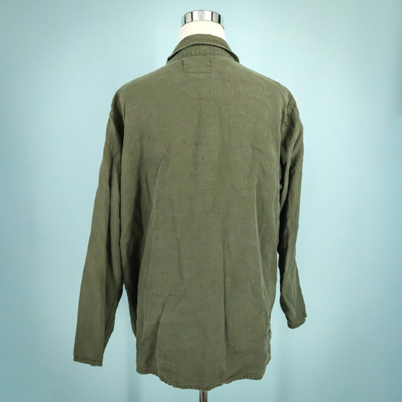Flax Size Small S Green Long Sleeve Button Oversized Relaxed Linen Arsty Jacket - Picture 2 of 4
